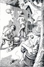 The original pen and ink drawing by Thomas Hart Benton from a series used to illustrate Mark Twain's Adventures of Tom Sawyer. The illustration refers to the famous scenes where Tom convinces other boys to whitewash the fence. The copyright is held by Limited Editions Club, Inc.